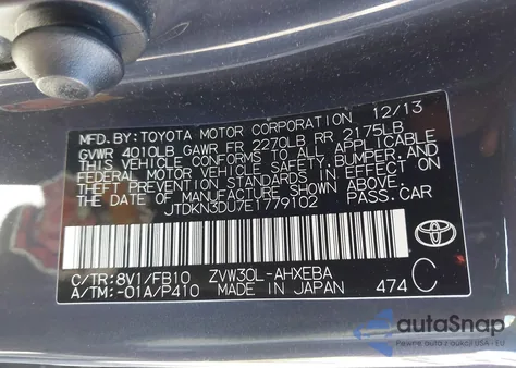 2014 Toyota Prius Two from USA, damaged, VIN JTDKN3DU7E1779102